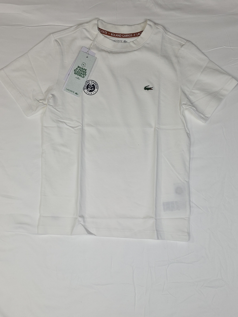 Lacoste White Short Sleeve Tee with Small Green Croc Patch